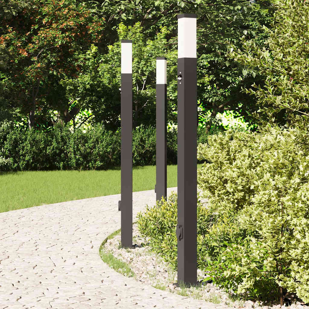 Conjunto de 3 postes de iluminação com sensor e tomada, 110 cm, pretos, IP44 — foto 2