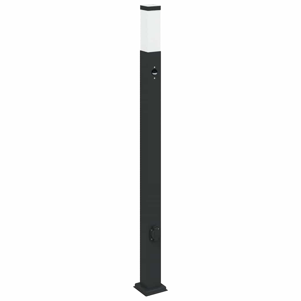 Conjunto de 3 postes de iluminação com sensor e tomada, 110 cm, pretos, IP44 — foto 3