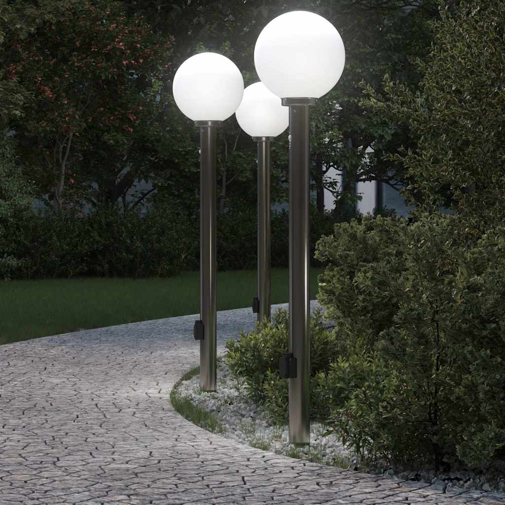 Conjunto de 3 postes de iluminação com sensor e tomada, 120 cm, aço inoxidável, IP44 — foto 1