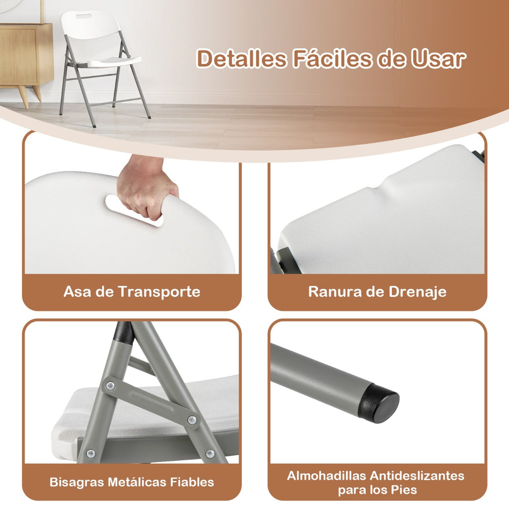 Conjunto de 4 Cadeiras Dobráveis com Assento em Plástico e Estrutura Metálica 58 x 45,5 x 84 cm Branco — foto 10