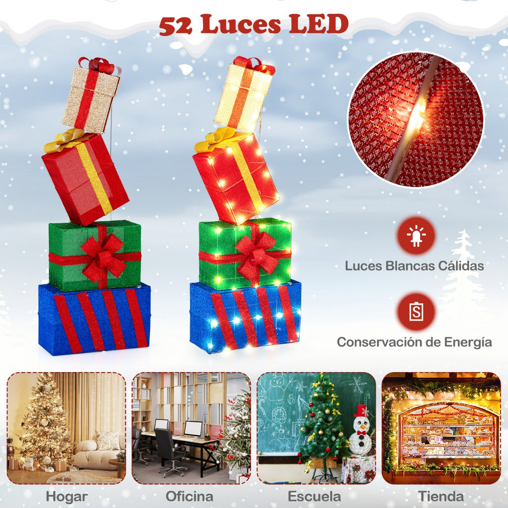 Conjunto de 4 Caixas de Presente Iluminadas com Lazos e Luzes LED Multicolor — foto 6