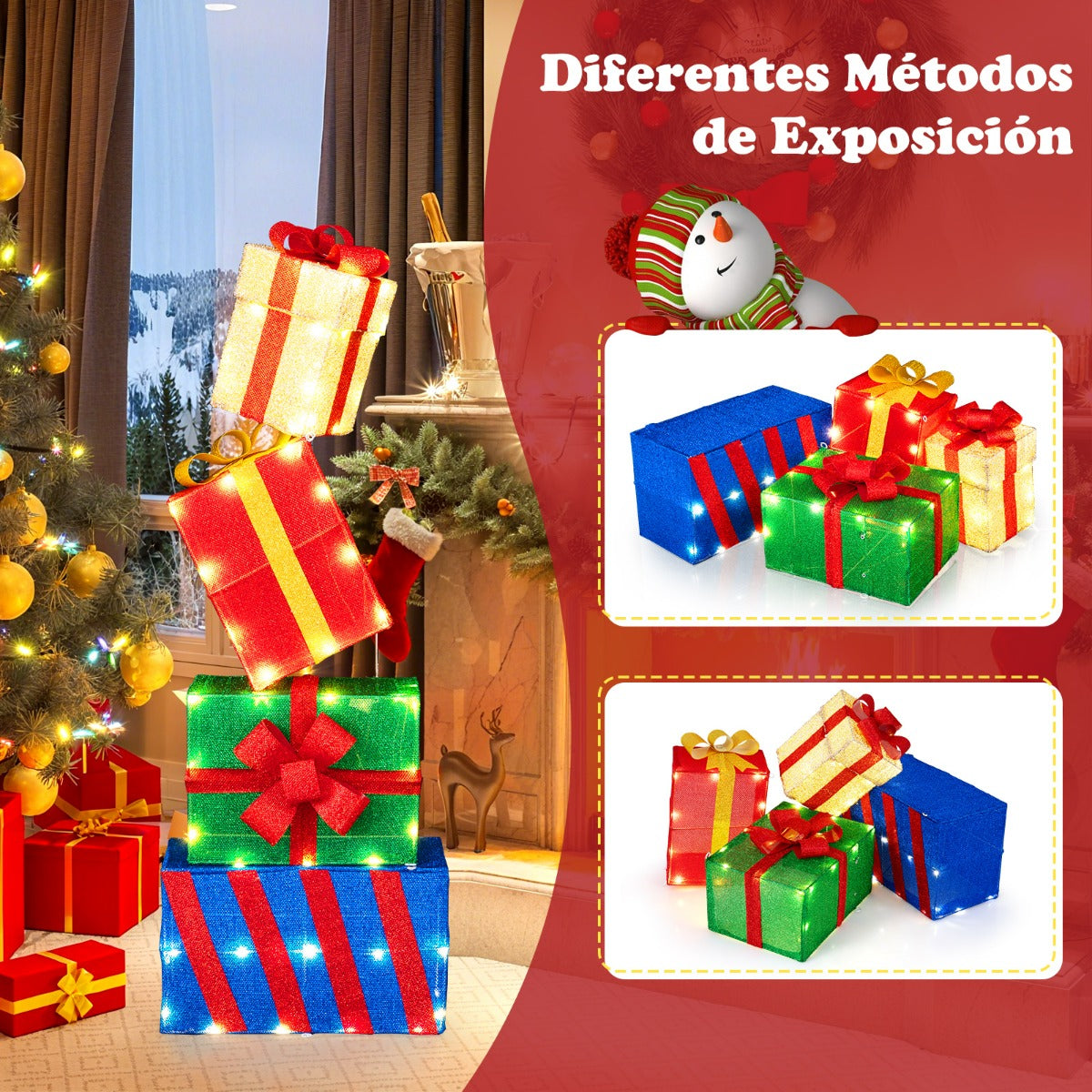Conjunto de 4 Caixas de Presente Iluminadas com Lazos e Luzes LED Multicolor — foto 8