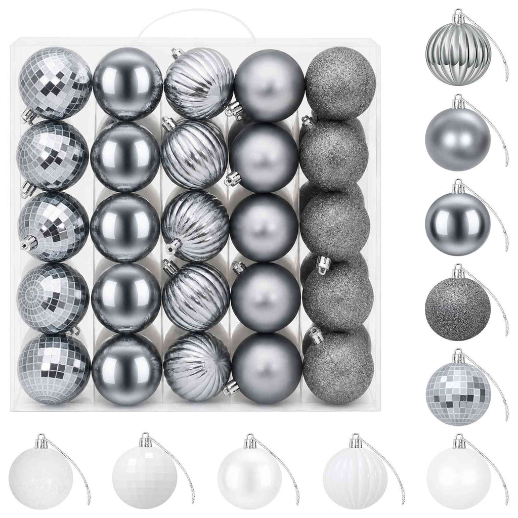 Conjunto de Bolas de Natal 75 unid. Branco e Cinzento 6 cm — foto 2