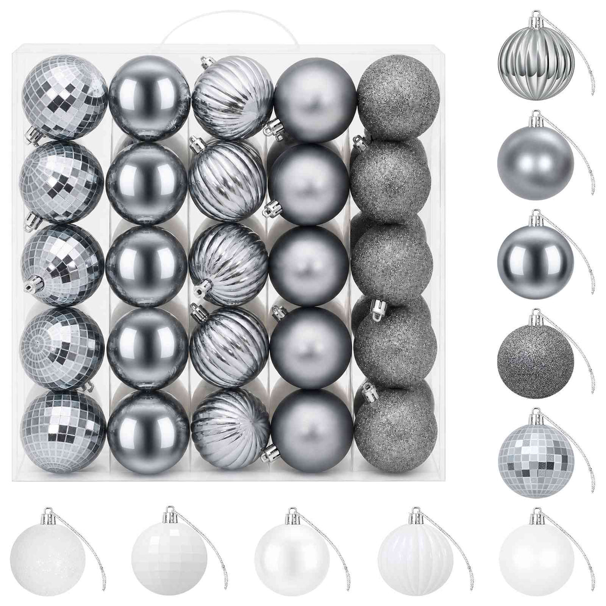 Conjunto de Bolas de Natal 75 unid. Branco e Cinzento 6 cm — foto 2