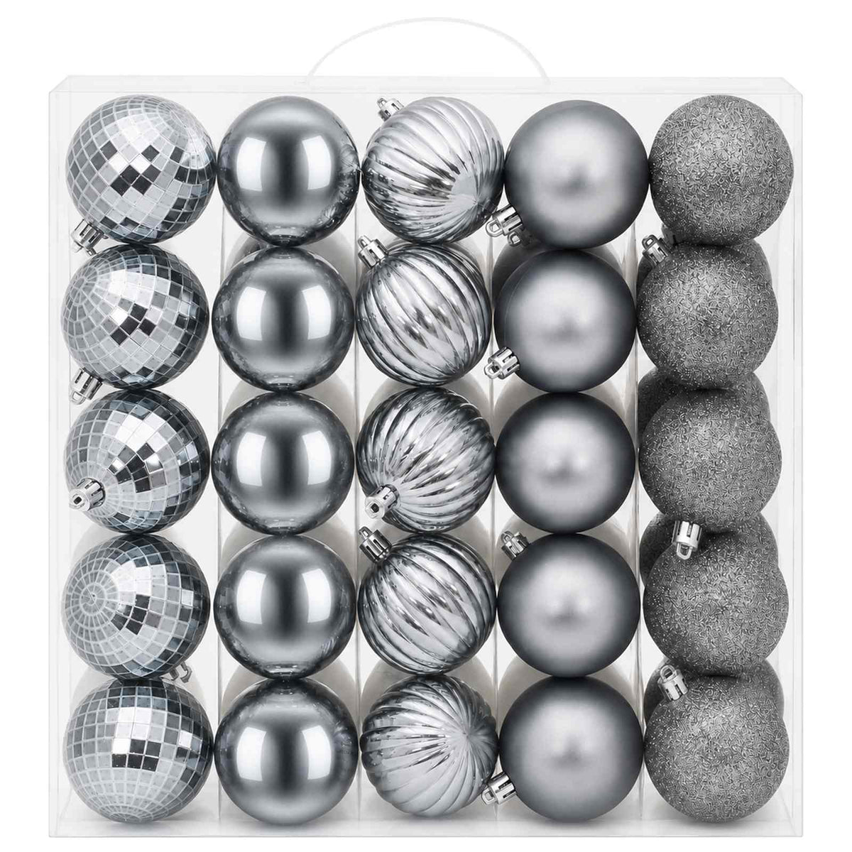 Conjunto de Bolas de Natal 75 unid. Branco e Cinzento 6 cm — foto 3