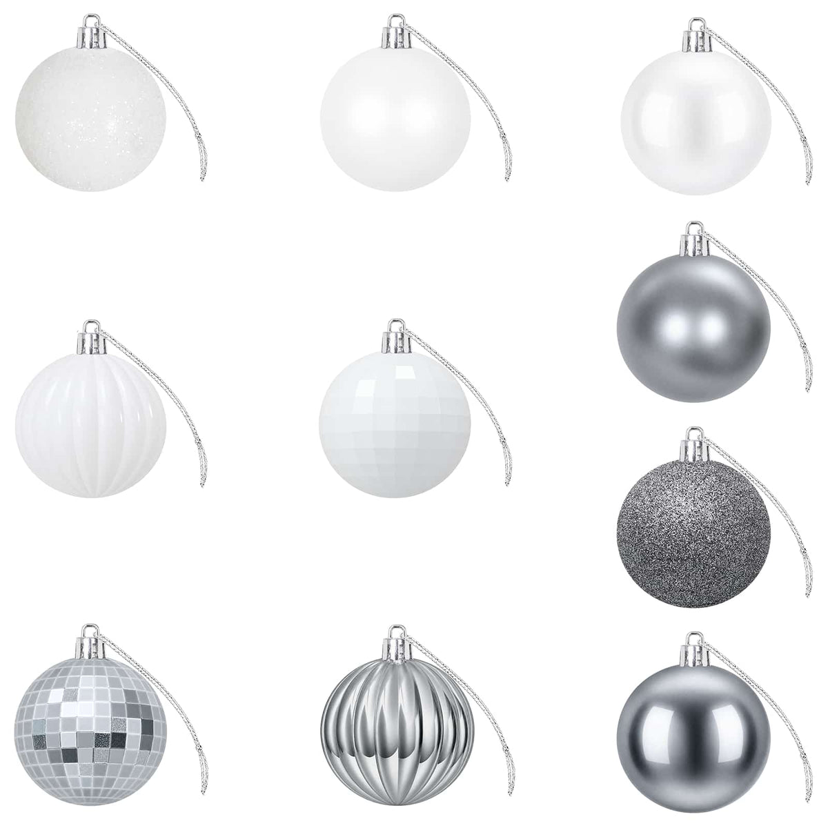 Conjunto de Bolas de Natal 75 unid. Branco e Cinzento 6 cm — foto 4