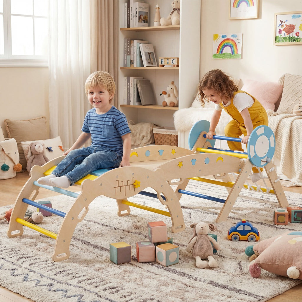 Conjunto de Escalada Triangular Dobrável com Rampa e Escada de Corda – Brinquedo Montessori — foto 1