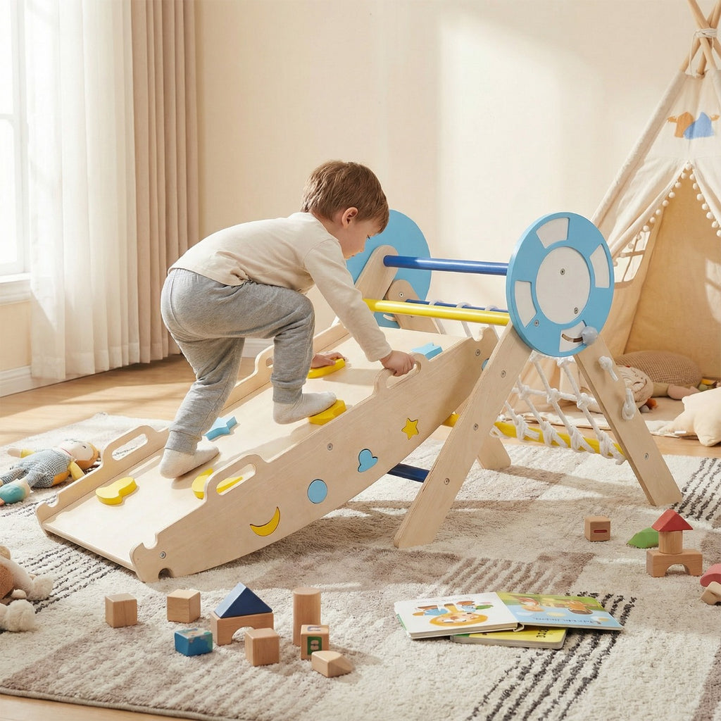 Conjunto de Escalada Triangular Dobrável com Rampa e Escada de Corda – Brinquedo Montessori — foto 5