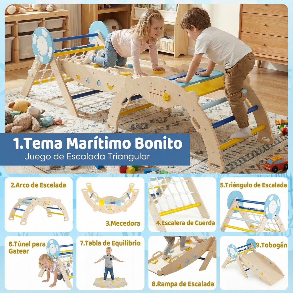 Conjunto de Escalada Triangular Dobrável com Rampa e Escada de Corda – Brinquedo Montessori — foto 6