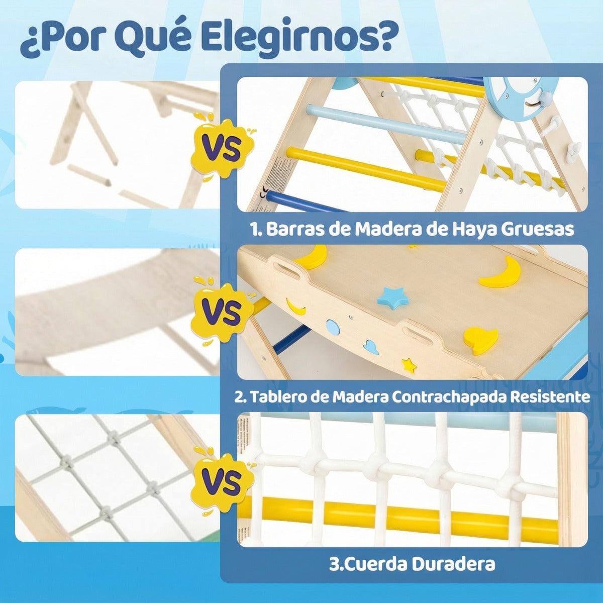 Conjunto de Escalada Triangular Dobrável com Rampa e Escada de Corda – Brinquedo Montessori — foto 7
