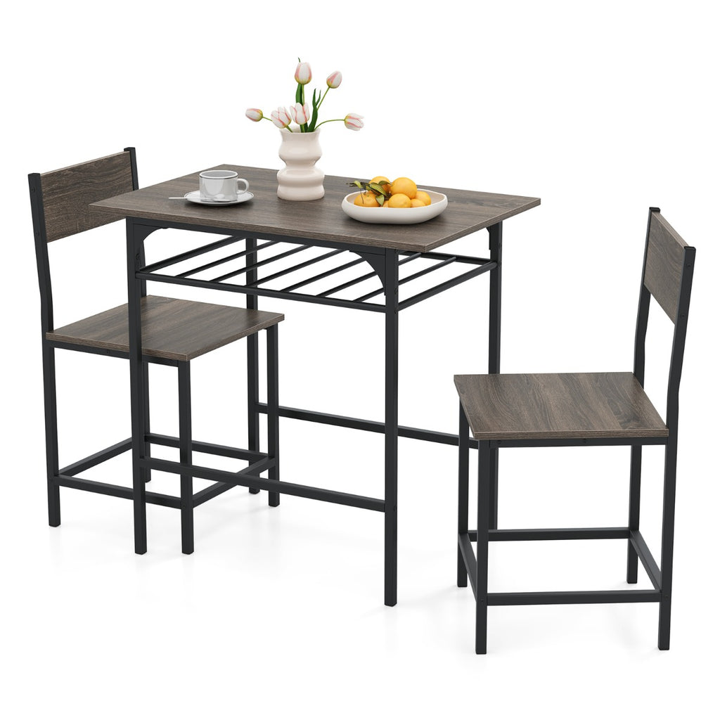 Conjunto de Mesa e 2 Cadeiras de Jantar Cinzento com Prateleira 80x52,5cm — foto 2