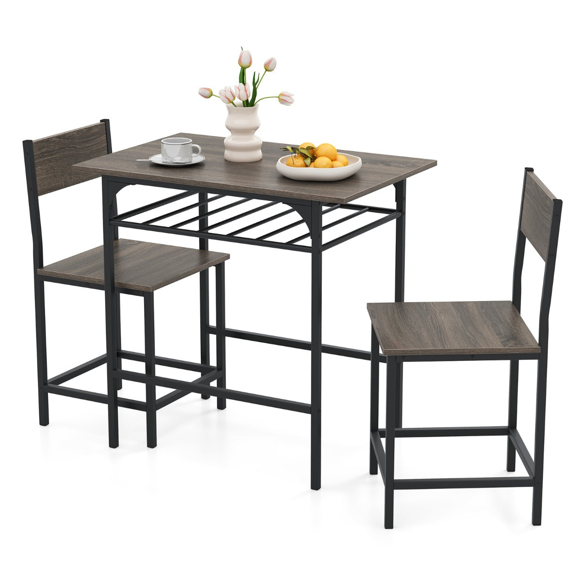 Conjunto de Mesa e 2 Cadeiras de Jantar Cinzento com Prateleira 80x52,5cm — foto 2