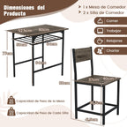 Conjunto de Mesa e 2 Cadeiras de Jantar Cinzento com Prateleira 80x52,5cm — foto 3