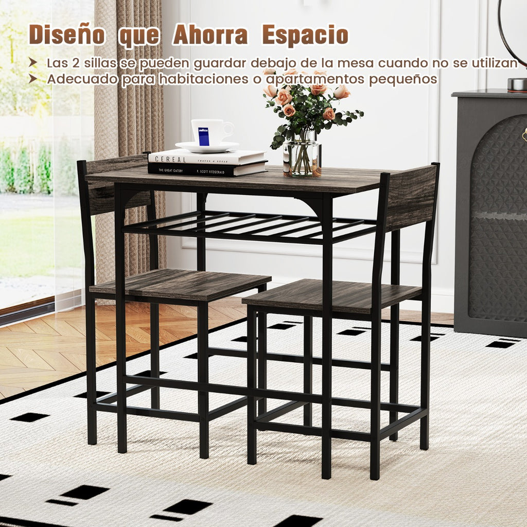 Conjunto de Mesa e 2 Cadeiras de Jantar Cinzento com Prateleira 80x52,5cm — foto 4