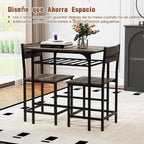 Conjunto de Mesa e 2 Cadeiras de Jantar Cinzento com Prateleira 80x52,5cm — foto 4