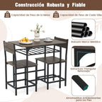 Conjunto de Mesa e 2 Cadeiras de Jantar Cinzento com Prateleira 80x52,5cm — foto 5