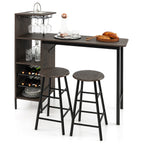 Conjunto de Mesa e 2 Taburetes de Bar com Estantes e Suportes para Copas – Castanho — foto 2