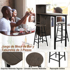 Conjunto de Mesa e 2 Taburetes de Bar com Estantes e Suportes para Copas – Castanho — foto 7