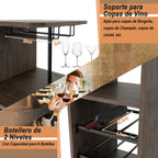 Conjunto de Mesa e 2 Taburetes de Bar com Estantes e Suportes para Copas – Castanho — foto 8