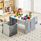 Conjunto de Mesa e Cadeira Infantil 3 Peças com 2 Bancos e Esquinas Arredondadas Cinzento — foto 1