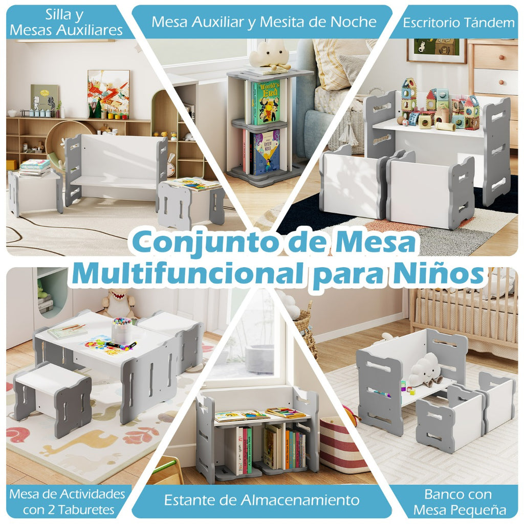 Conjunto de Mesa e Cadeira Infantil 3 Peças com 2 Bancos e Esquinas Arredondadas Cinzento — foto 9