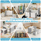 Conjunto de Mesa e Cadeira Infantil 3 Peças com 2 Bancos e Esquinas Arredondadas Cinzento — foto 9