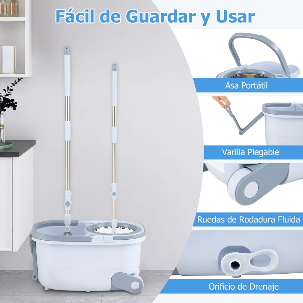 Conjunto de Mopa e Balde com Duplo Tanque e 2 Cabeças Giratórias para Limpeza a Seco e Molhada — foto 4