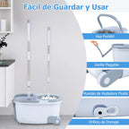 Conjunto de Mopa e Balde com Duplo Tanque e 2 Cabeças Giratórias para Limpeza a Seco e Molhada — foto 4
