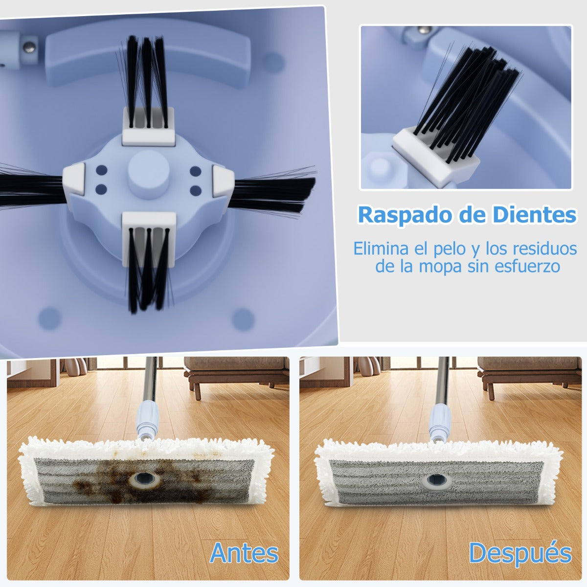 Conjunto de Mopa e Balde com Duplo Tanque e 2 Cabeças Giratórias para Limpeza a Seco e Molhada — foto 6