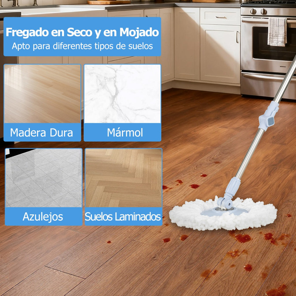 Conjunto de Mopa e Balde com Duplo Tanque e 2 Cabeças Giratórias para Limpeza a Seco e Molhada — foto 7