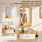 Conjunto de Móveis de Entrada de Parede com Espelho, Gaveta e 2 Prateleiras Abertas, Móveis para Corredor, Madeira Natural — foto 4