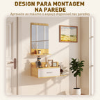Conjunto de Móveis de Entrada de Parede com Espelho, Gaveta e 2 Prateleiras Abertas, Móveis para Corredor, Madeira Natural — foto 7