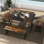 Conjunto de Sala de Jantar 5 Peças Mesa Rectangular Industrial 139cm com 2 Bancos e 2 Banquetas — foto 4