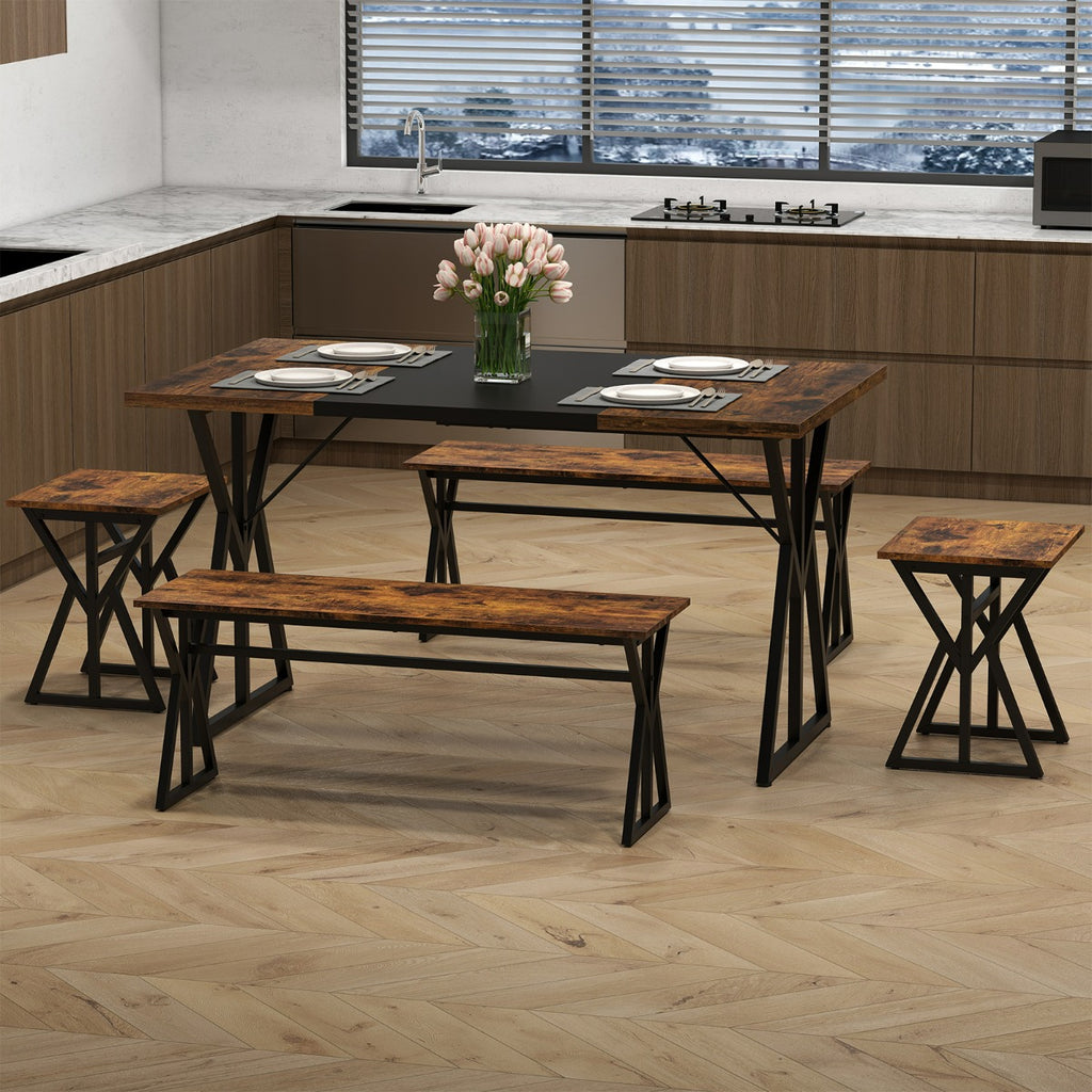 Conjunto de Sala de Jantar 5 Peças Mesa Rectangular Industrial 139cm com 2 Bancos e 2 Banquetas — foto 5