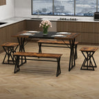Conjunto de Sala de Jantar 5 Peças Mesa Rectangular Industrial 139cm com 2 Bancos e 2 Banquetas — foto 5