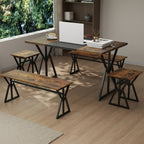 Conjunto de Sala de Jantar 5 Peças Mesa Rectangular Industrial 139cm com 2 Bancos e 2 Banquetas — foto 6