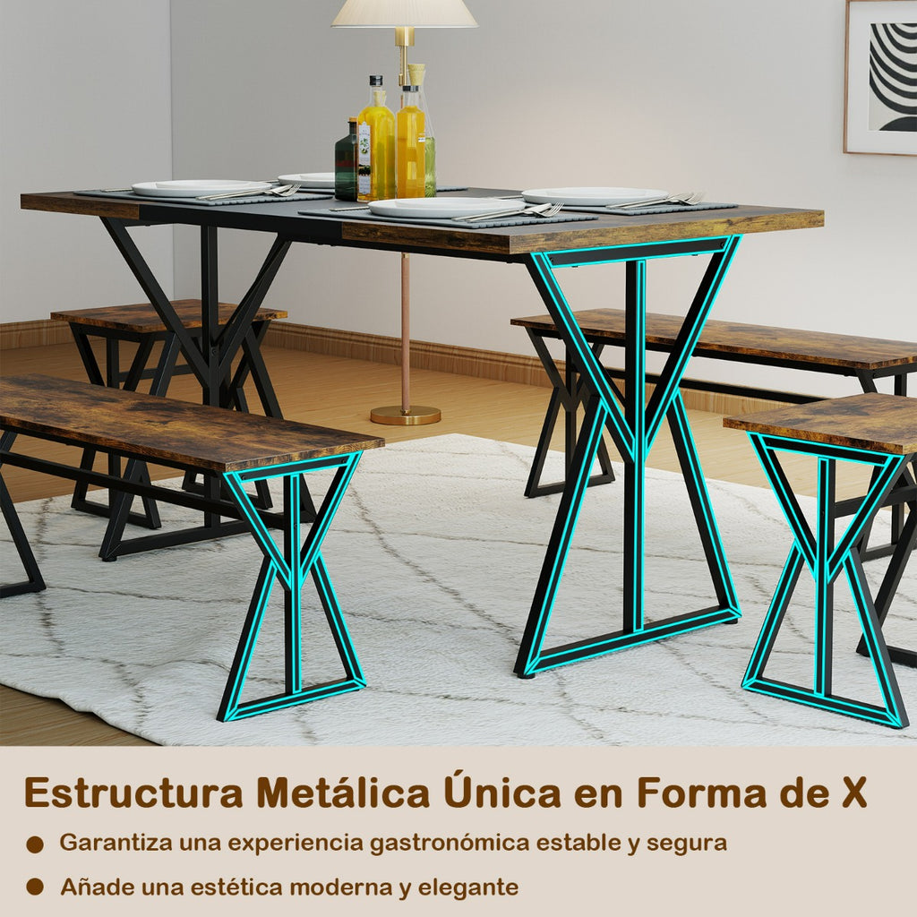 Conjunto de Sala de Jantar 5 Peças Mesa Rectangular Industrial 139cm com 2 Bancos e 2 Banquetas — foto 7