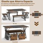 Conjunto de Sala de Jantar 5 Peças Mesa Rectangular Industrial 139cm com 2 Bancos e 2 Banquetas — foto 9