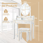 Conjunto de Tocador com Espelho Iluminado LED e Tabuleiro Acolchoado com 4 Gavetas – Branco — foto 3