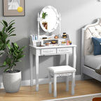 Conjunto de Tocador com Espelho Iluminado LED e Tabuleiro Acolchoado com 4 Gavetas – Branco — foto 5