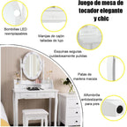Conjunto de Tocador com Espelho Iluminado LED e Tabuleiro Acolchoado com 4 Gavetas – Branco — foto 6