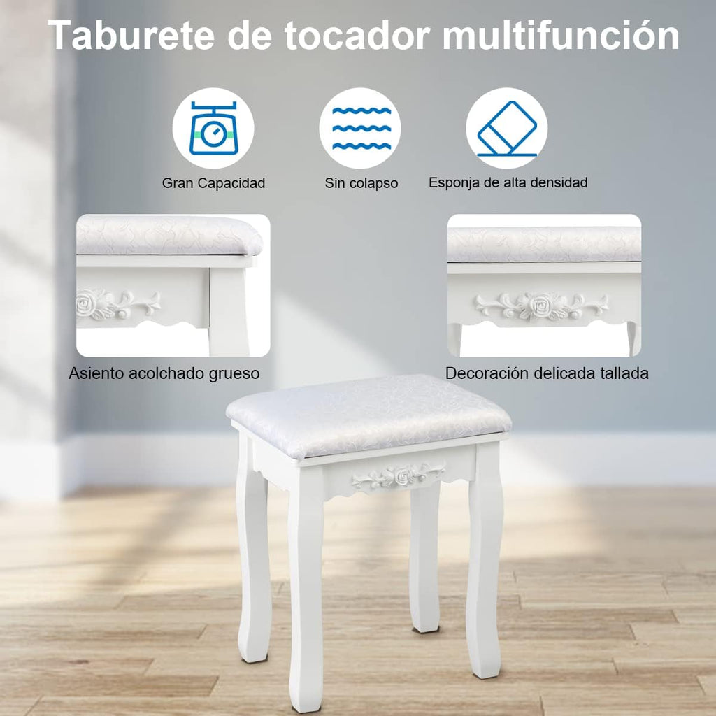 Conjunto de Tocador com Espelho Iluminado LED e Tabuleiro Acolchoado com 4 Gavetas – Branco — foto 7