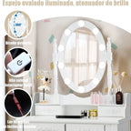 Conjunto de Tocador com Espelho Iluminado LED e Tabuleiro Acolchoado com 4 Gavetas – Branco — foto 9