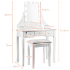 Conjunto de Tocador com Espelho Retangular e Banco para Maquilhagem com 10 Lâmpadas LED 80 x 40 x 135,5 cm – Branco — foto 3