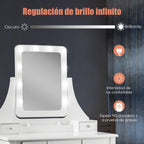 Conjunto de Tocador com Espelho Retangular e Banco para Maquilhagem com 10 Lâmpadas LED 80 x 40 x 135,5 cm – Branco — foto 9