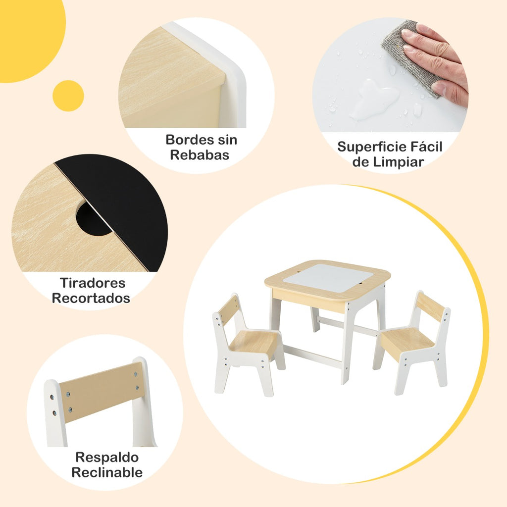 Conjunto Infantil Mesa e Cadeiras com Tabuleiro Dupla Face e Estante Organizadora de 5 Cubos Branco — foto 10