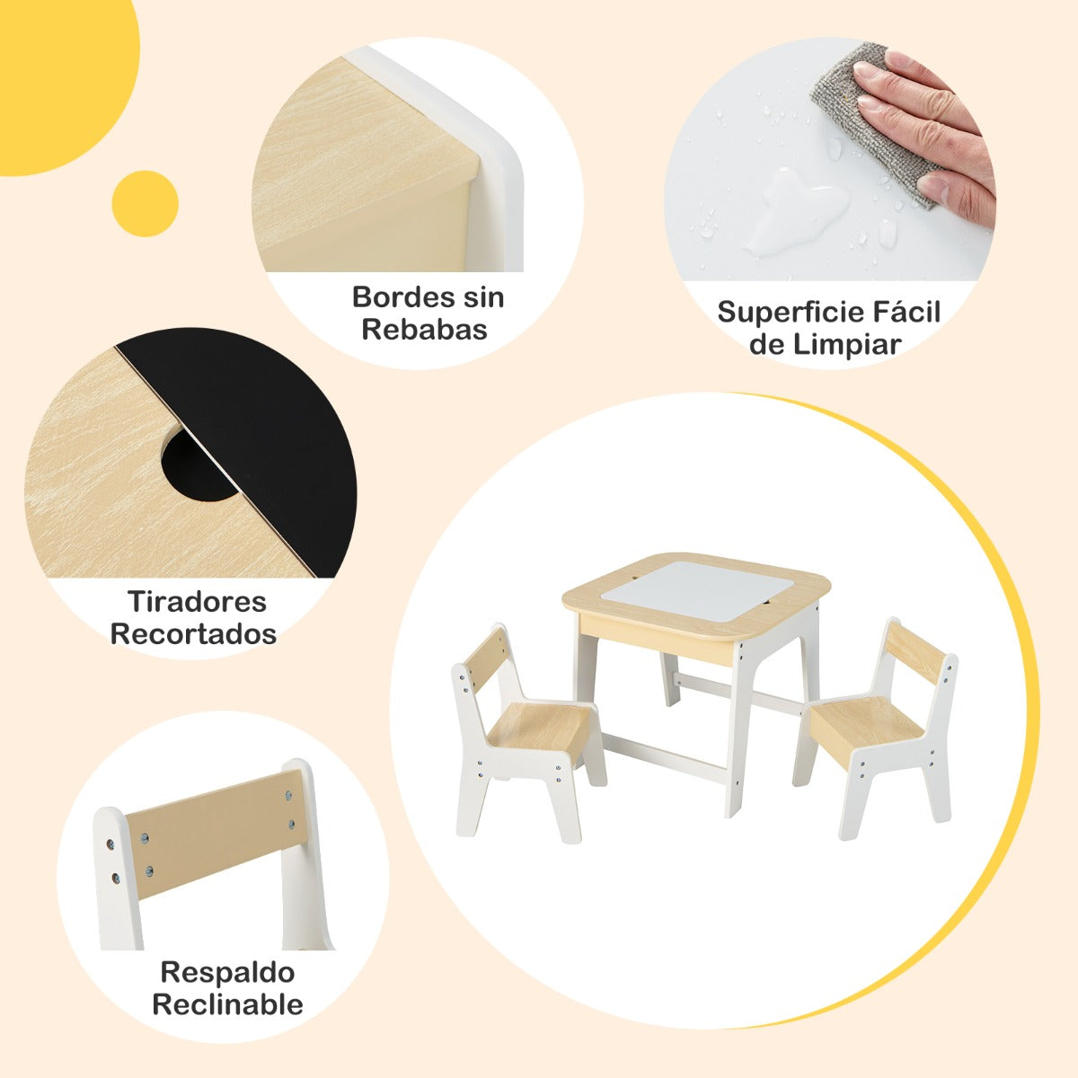 Conjunto Infantil Mesa e Cadeiras com Tabuleiro Dupla Face e Estante Organizadora de 5 Cubos Branco — foto 10