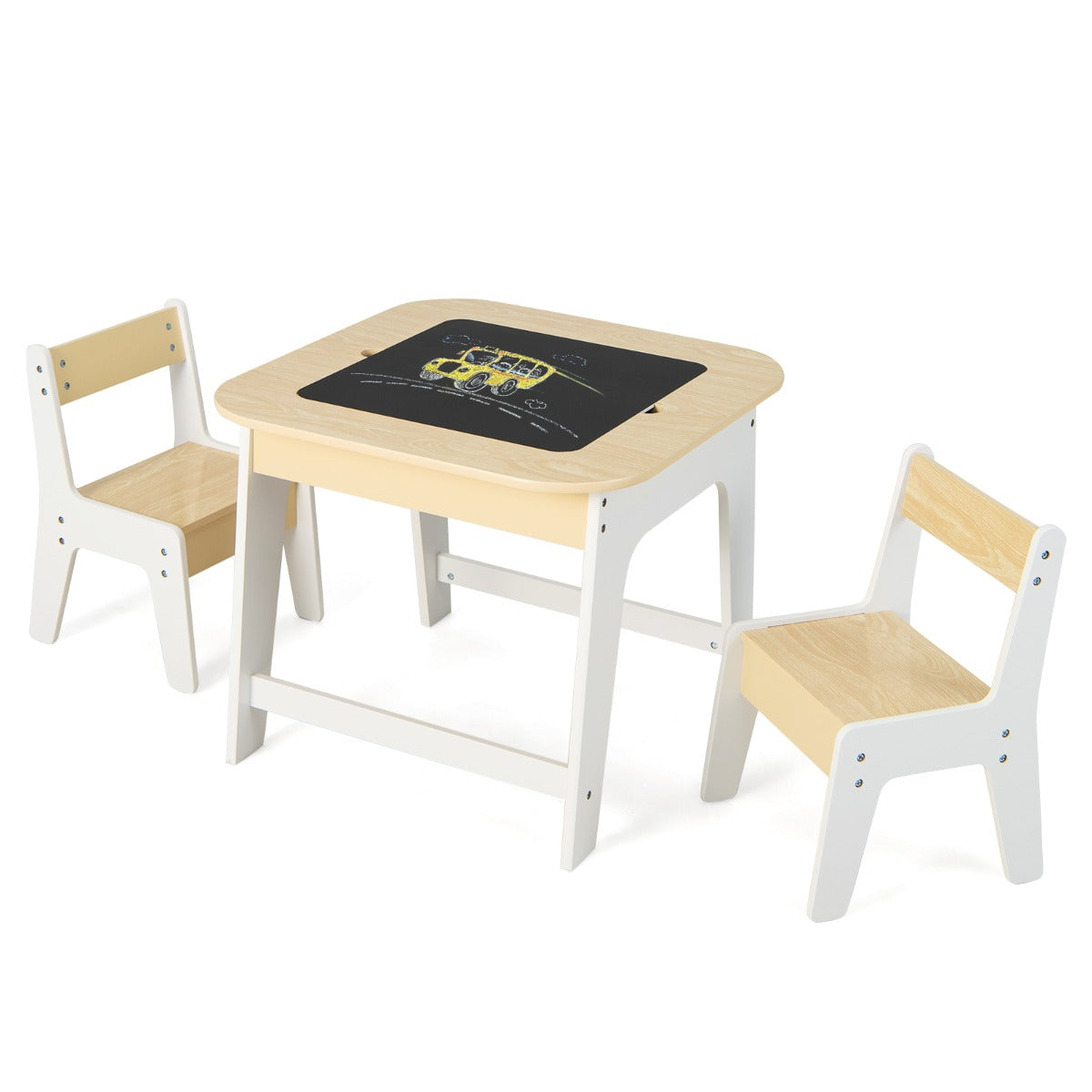 Conjunto Infantil Mesa e Cadeiras com Tabuleiro Dupla Face e Estante Organizadora de 5 Cubos Branco — foto 2