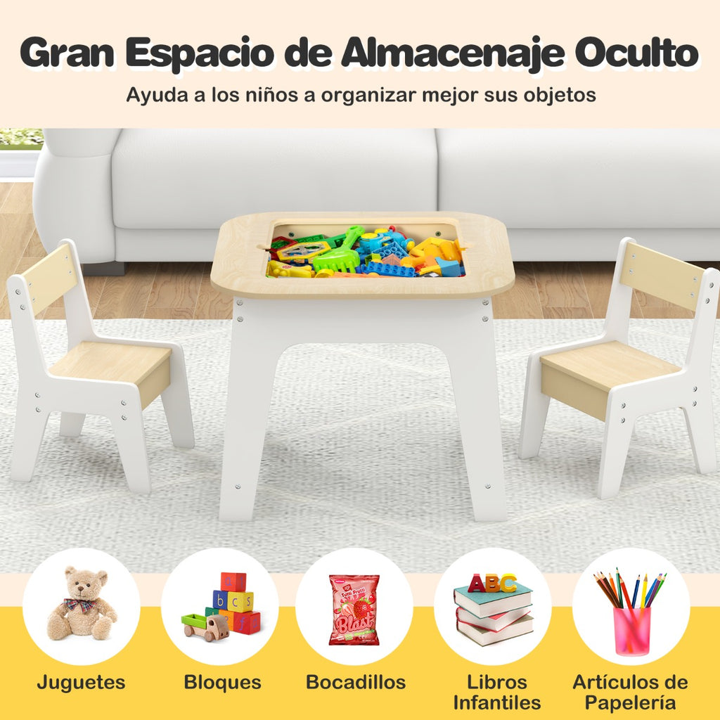Conjunto Infantil Mesa e Cadeiras com Tabuleiro Dupla Face e Estante Organizadora de 5 Cubos Branco — foto 8