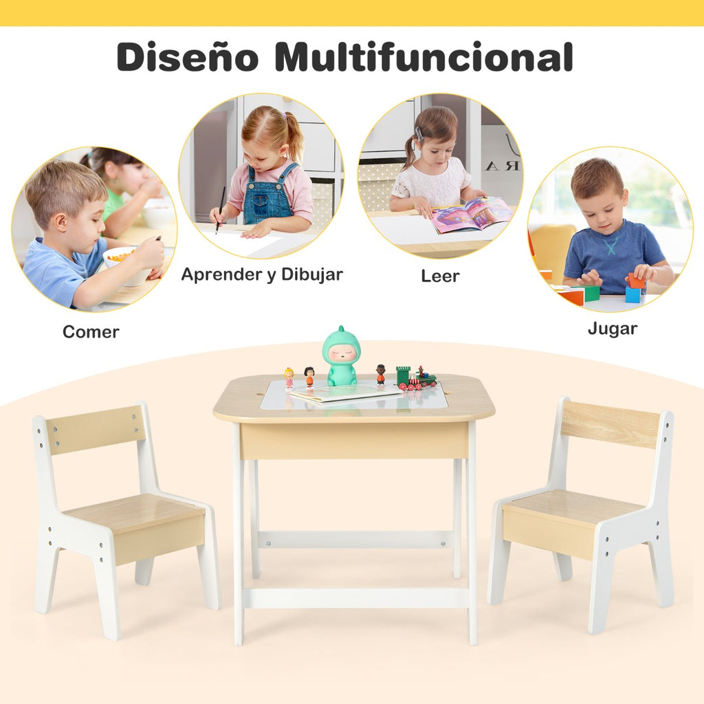 Conjunto Infantil Mesa e Cadeiras com Tabuleiro Dupla Face e Estante Organizadora de 5 Cubos Branco — foto 9